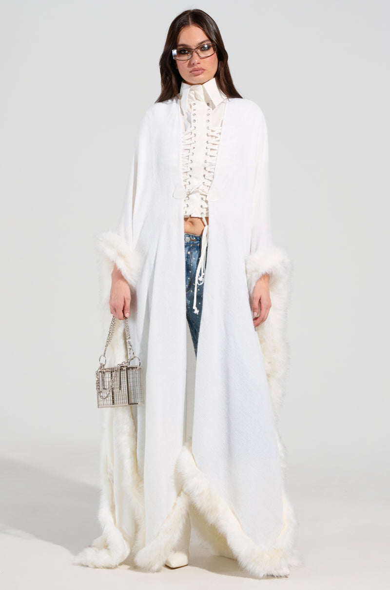 LUXE LIFE FAUX FUR TRIM PONCHO