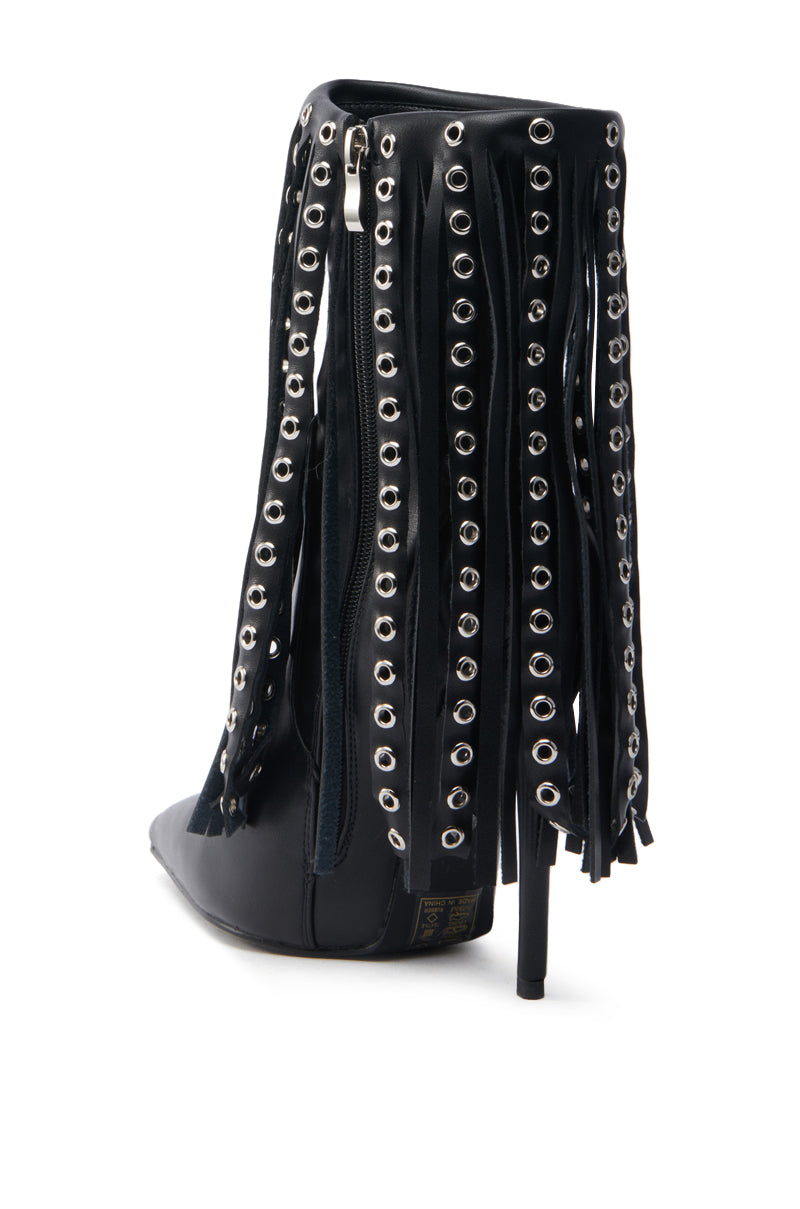 AZALEA WANG STERLING BLACK FRINGE STILETTO BOOTIE