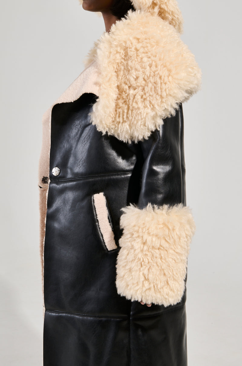 SHE GOT IT FLUFFY PU TRENCH WITH BONDED SHERPA