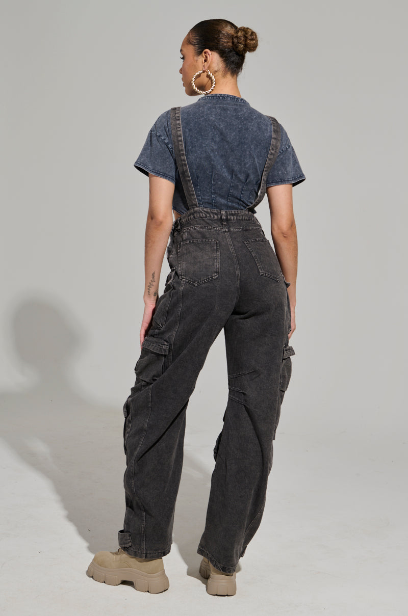 ALWAYS ON YOUR MIND DENIM JUMPSUIT IN CHARCOAL GREY