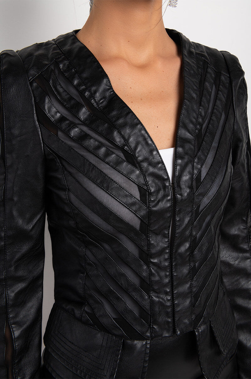 COME A LITTLE CLOSER MESH PLEATHER JACKET