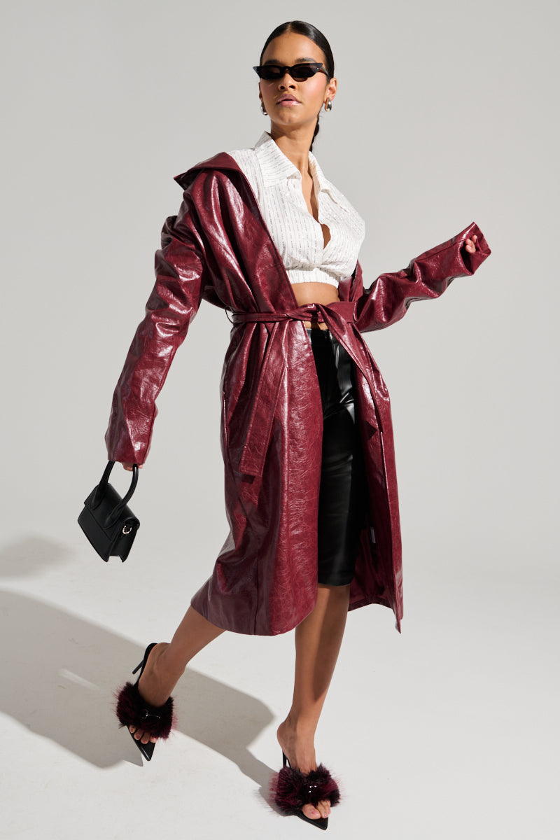 MISA FAUX LEATHER TRENCH