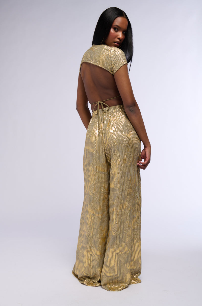 JUST LIKE MAGIC METALLIC KNIT WIDE LEG PANT IN GREEN MULTI