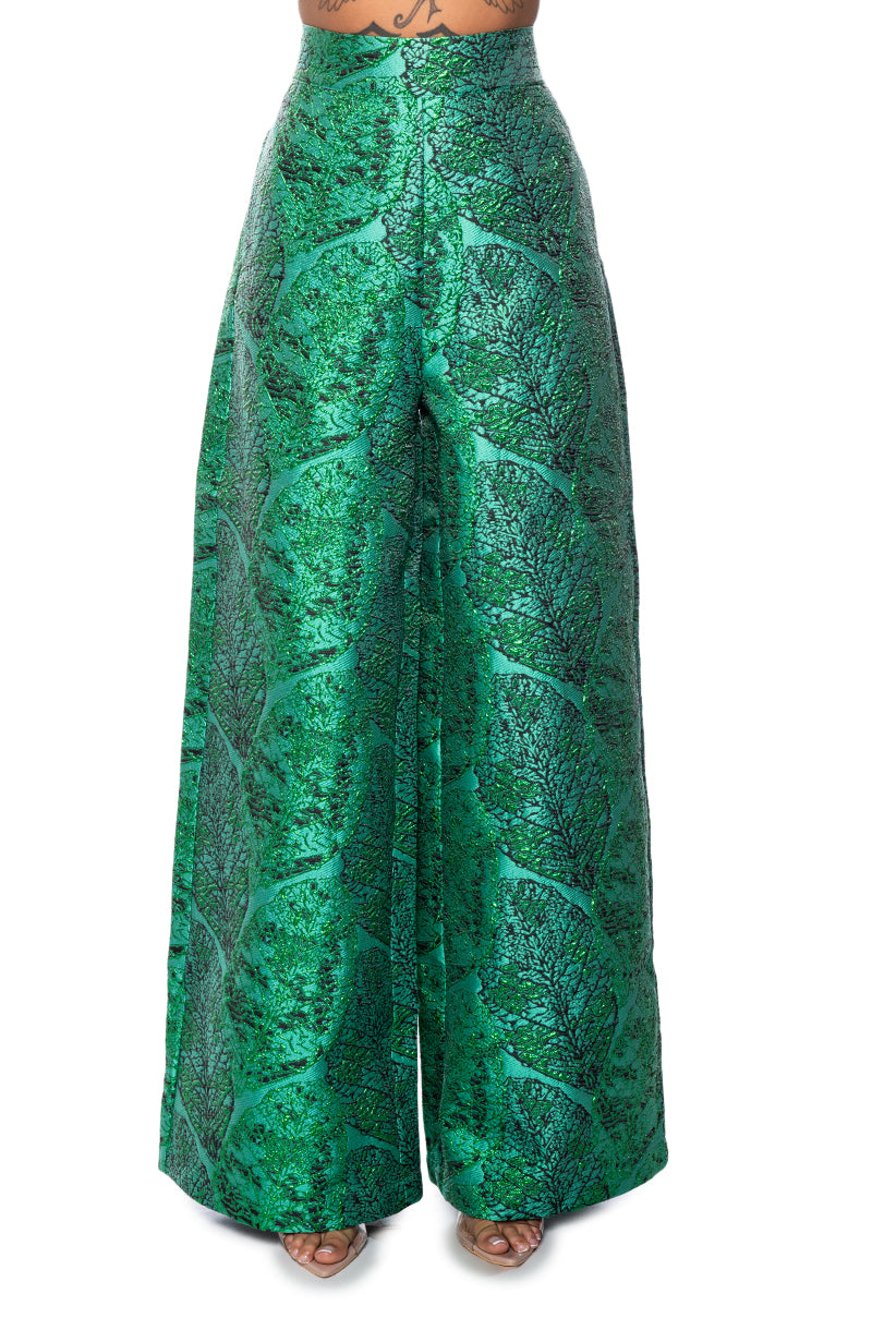 GREEN BROCADE TROUSER PANT