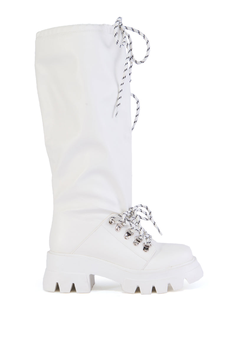 AZALEA WANG RAWNIE WHITE FAUX LEATHER CINCH BOOT