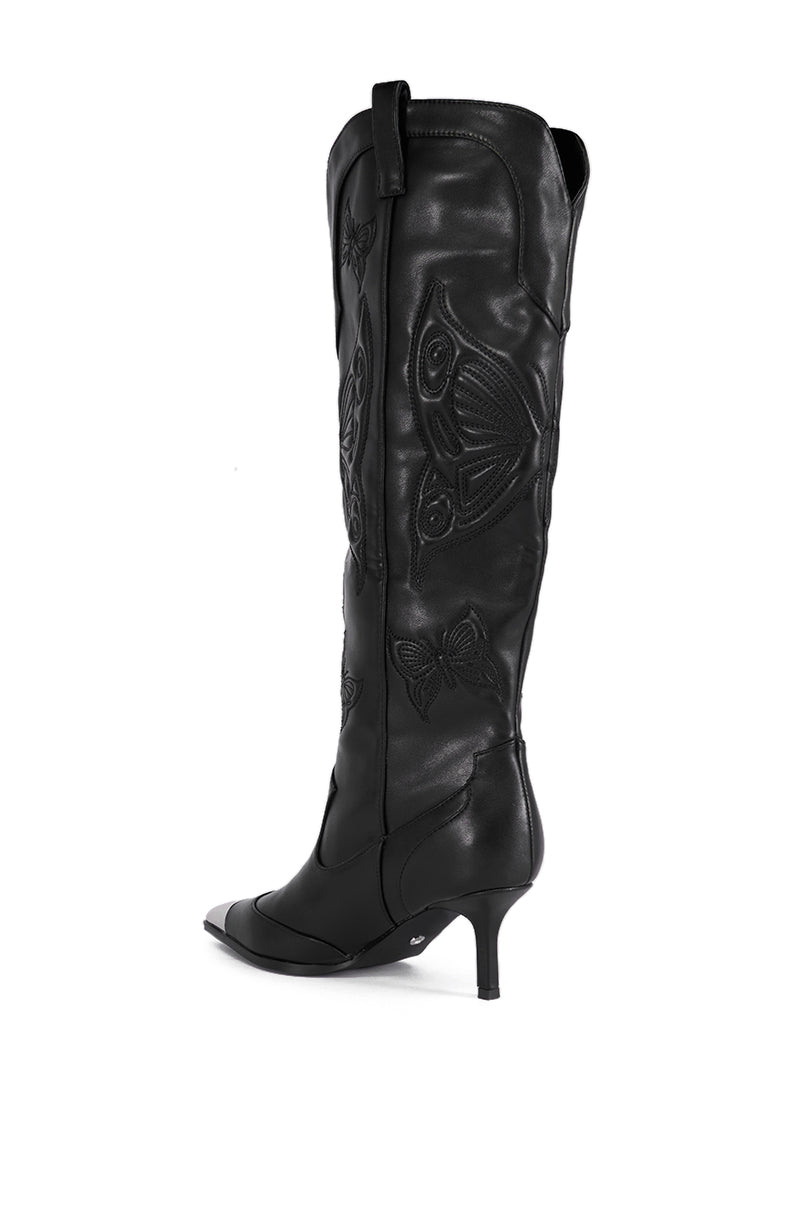 AZALEA WANG FLORYAN BLACK WESTERN BOOT WITH SILVER TOE CAP