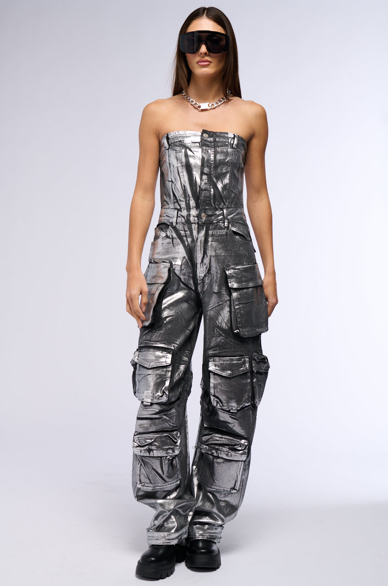 STAR OF THE SHOW METALLIC DENIM JUMPSUIT