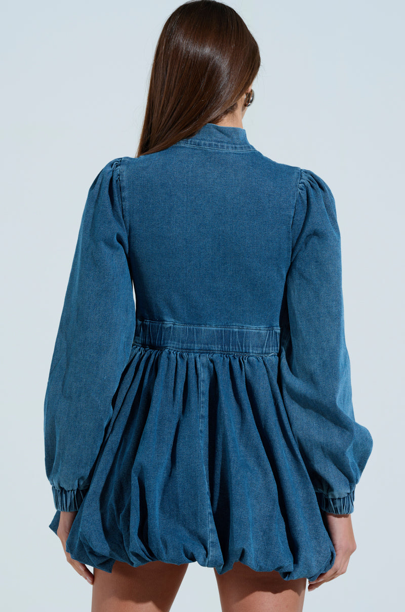 PASS THE BUBBLY DENIM MINI DRESS