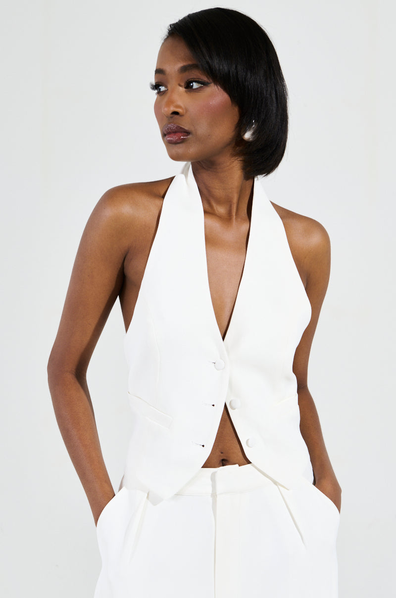 AMBROSIA CROPPED HALTER VEST IN WHITE