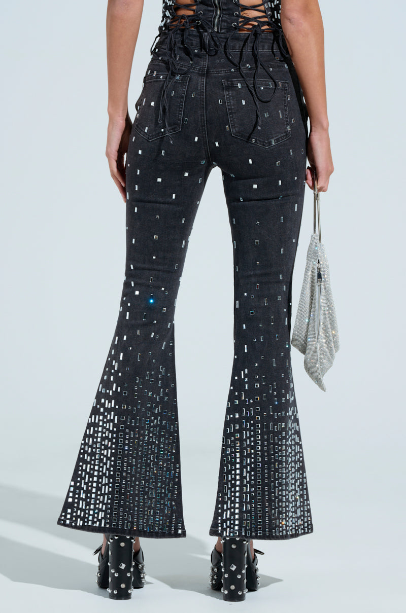 POPSTAR BLACK DENIM PANT WITH RHINESTONE