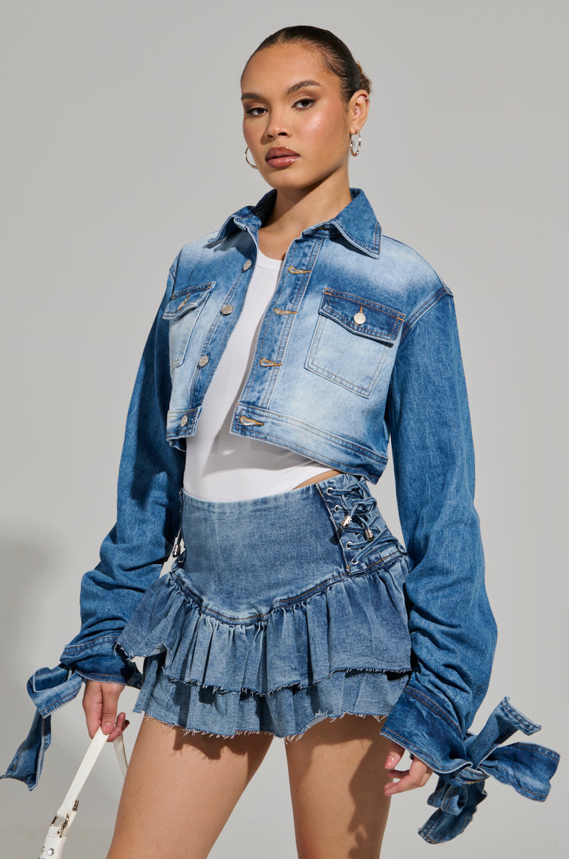 HERE FOR A GOOD TIME CROPPED DENIM JACKET