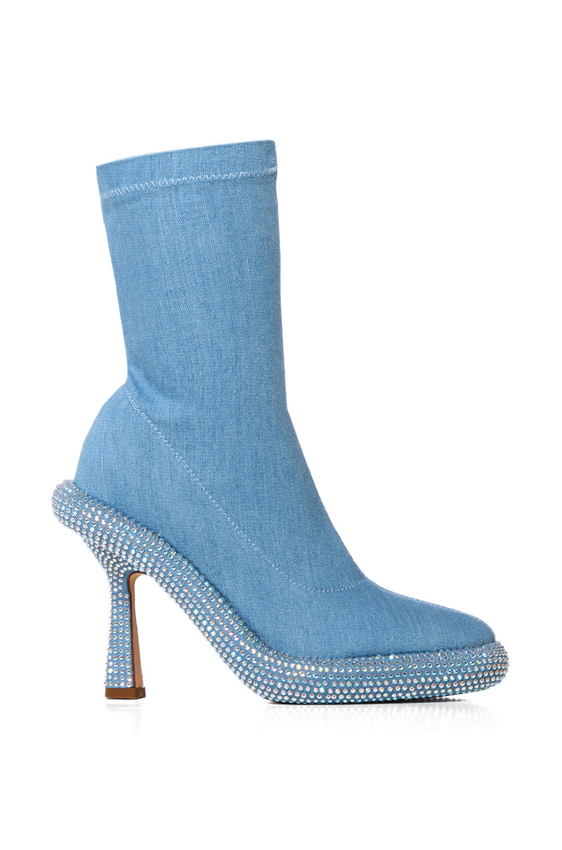 AZALEA WANG MAE EMBELLISHED BOOTIE IN DENIM