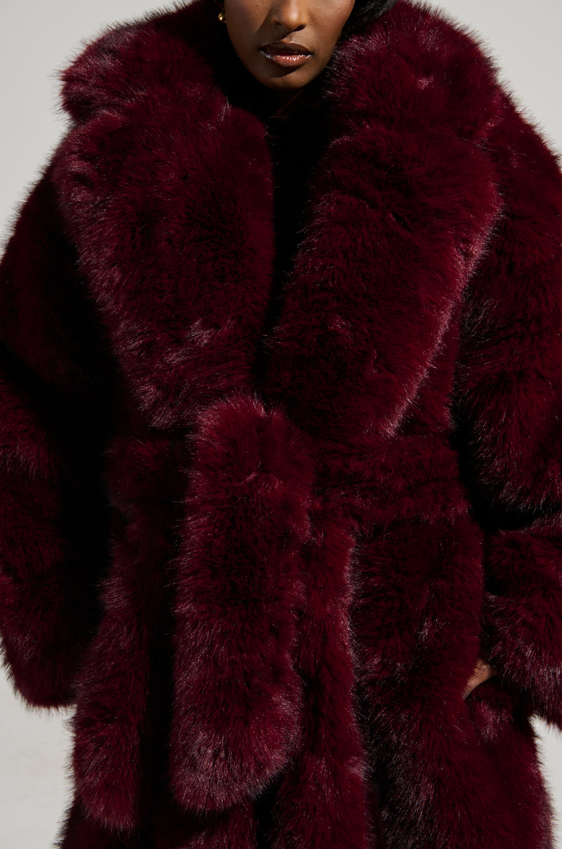 DAYANNE FAUX FUR TRENCH IN WINE