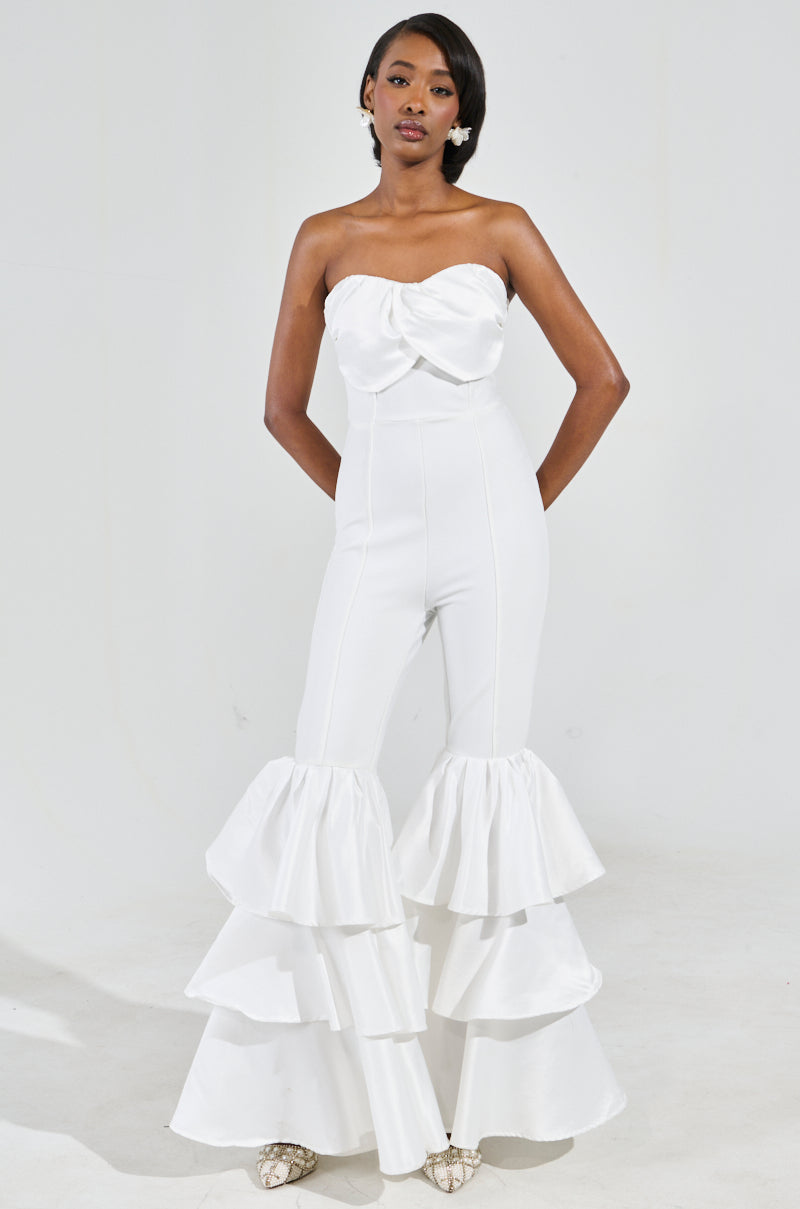 I JUST WANNA DANCE FLARE LEG JUMPSUIT IN WHITE