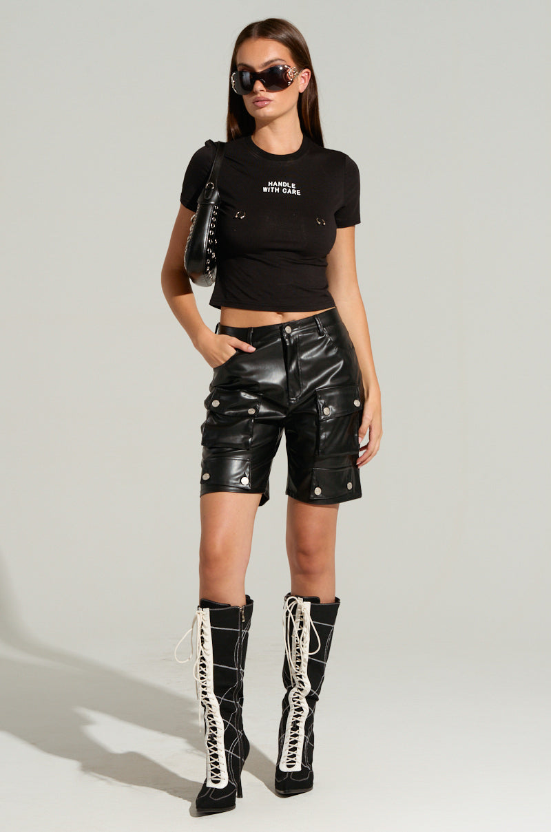 LERAY FAUX LEATHER BERMUDA SHORTS IN BLACK