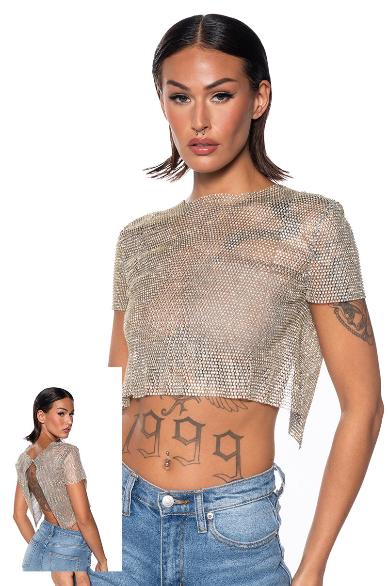 SILENT MOVES OPEN BACK RHINESTONE TOP IN GOLD