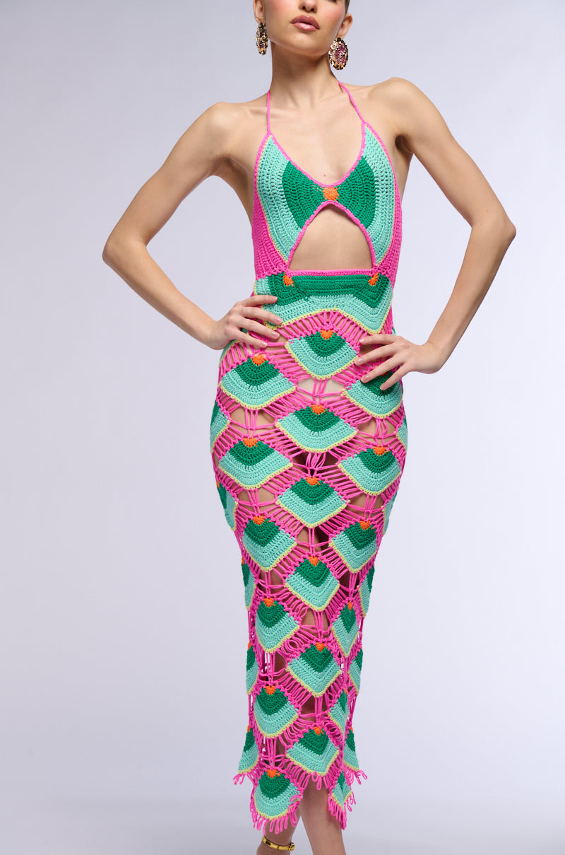 MOVE TO THE TROPICS CROCHET KNIT MAXI DRESS