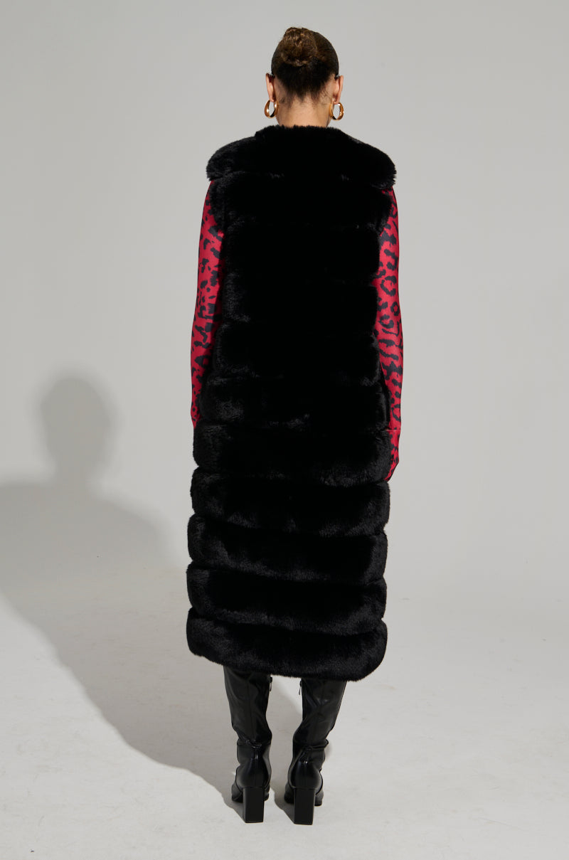 JENNY LIN FAUX FUR MAXI VEST IN BLACK