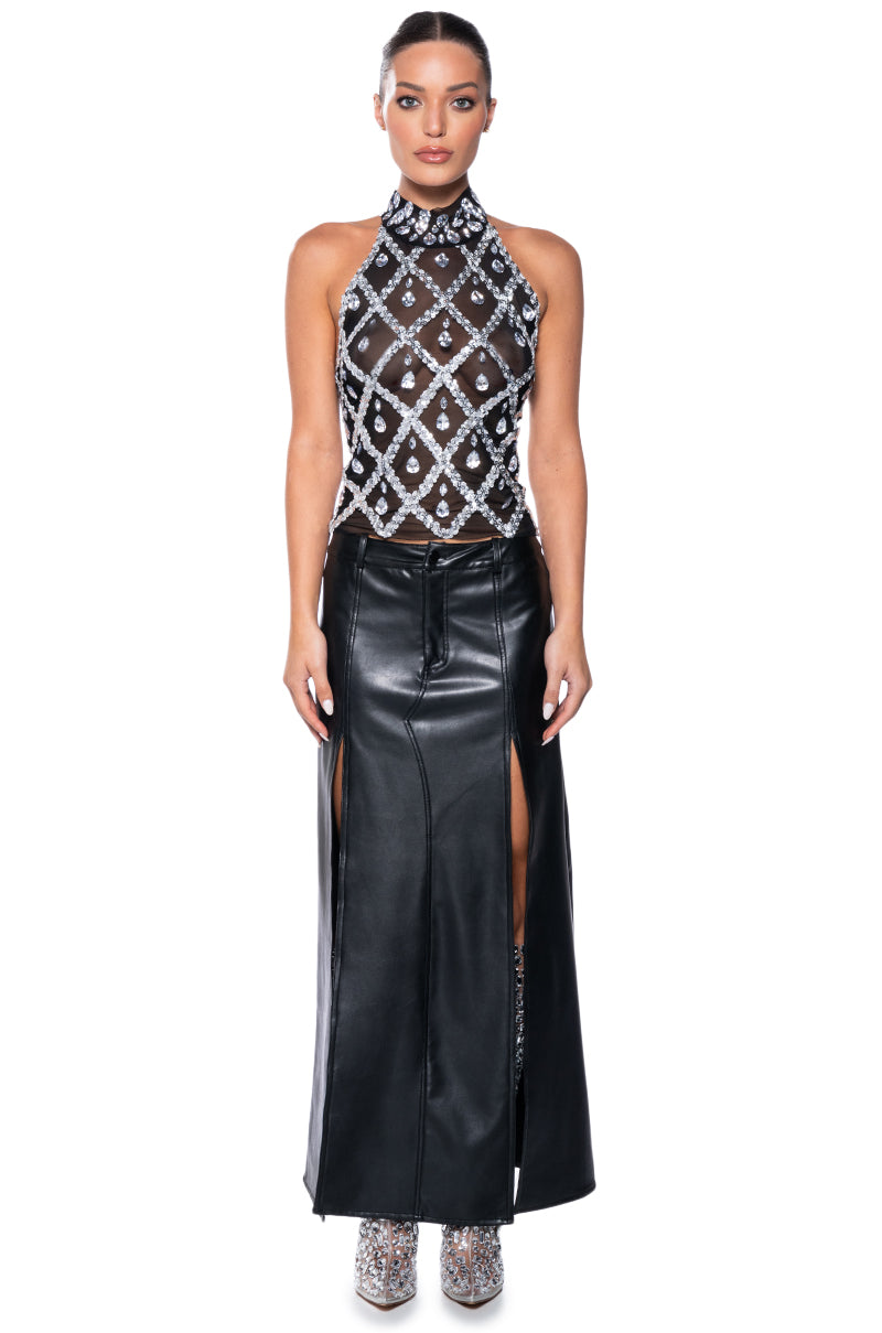 DIAMONDS ARE FOREVER MOCK NECK SLEEVELESS MESH TOP