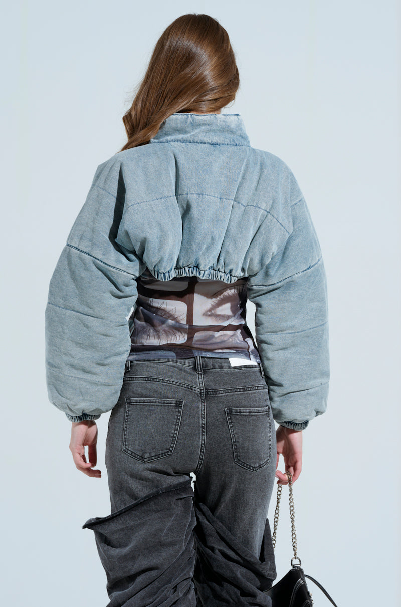 CHARLI CROPPED DENIM PUFFER