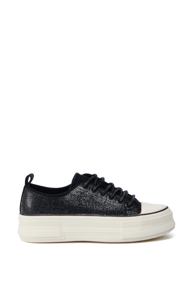 AZALEA WANG REVIVAL BLACK RHINESTONE FLATFORM SNEAKER