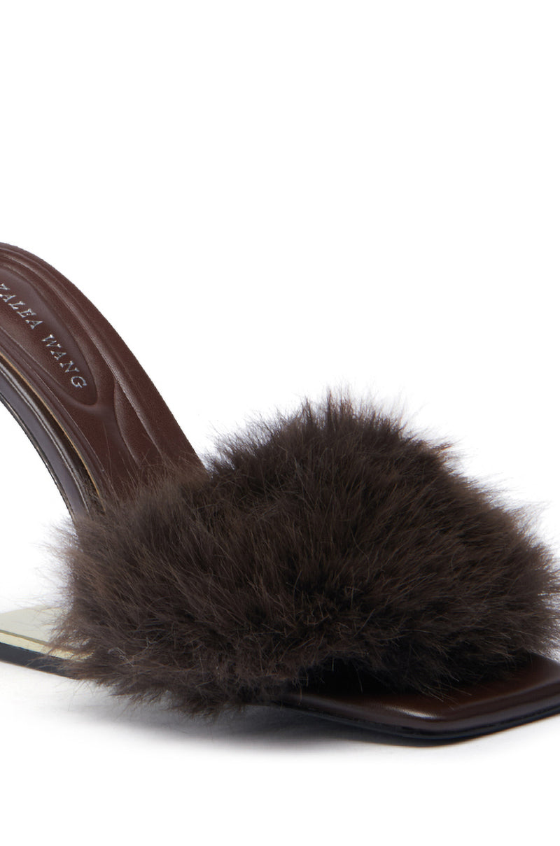 AZALEA WANG PUPON BROWN FUR SANDAL WITH WEDGE HEEL