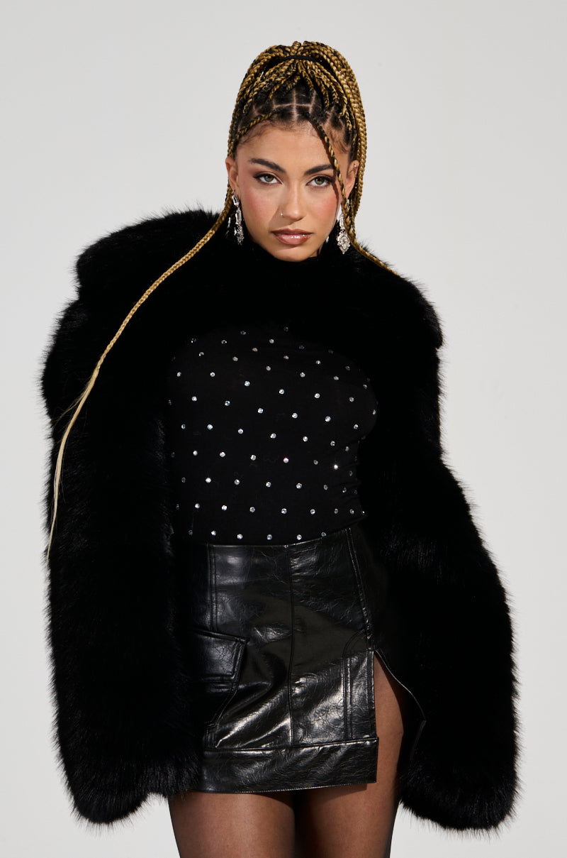 LEILA ULTRA CROP FAUX FUR IN BLACK