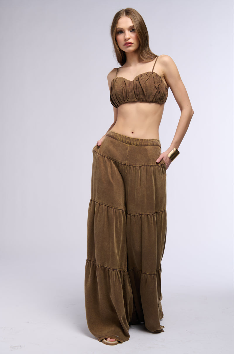 INDIE WASHED TIERED WIDE LEG PANTS