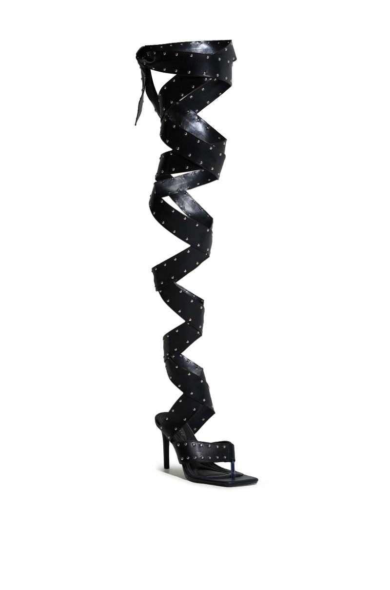 AZALEA WANG HOWLITE BLACK STUDDED STRAPPED SANDAL