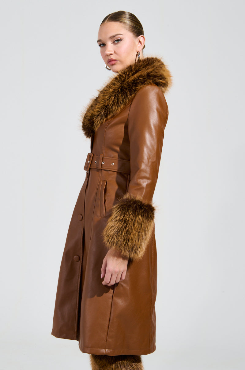 KAYA FUR LINED TRENCH IN TAN