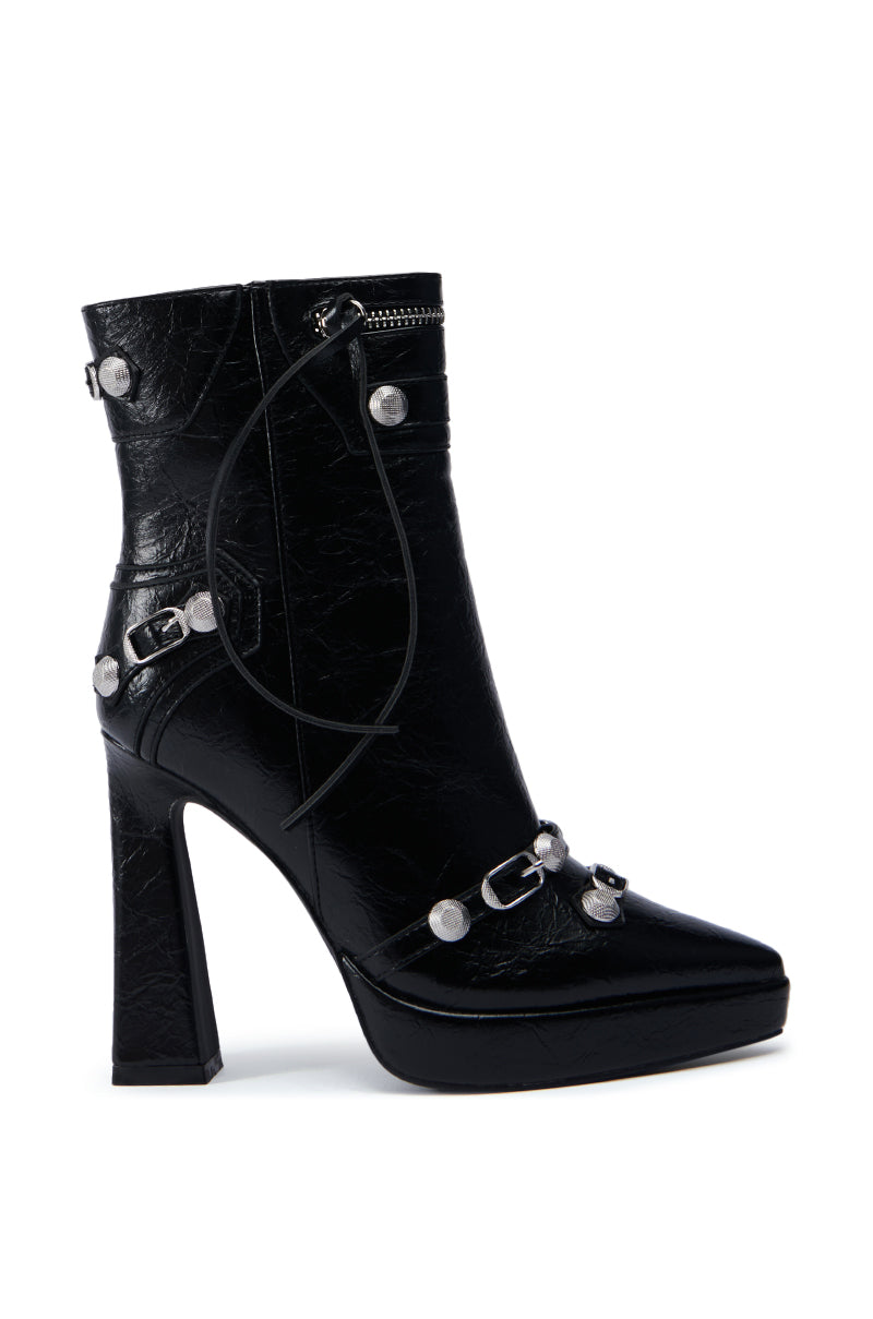 AZALEA WANG JAIMSON BLACK CRACKLE PU BOOTIE