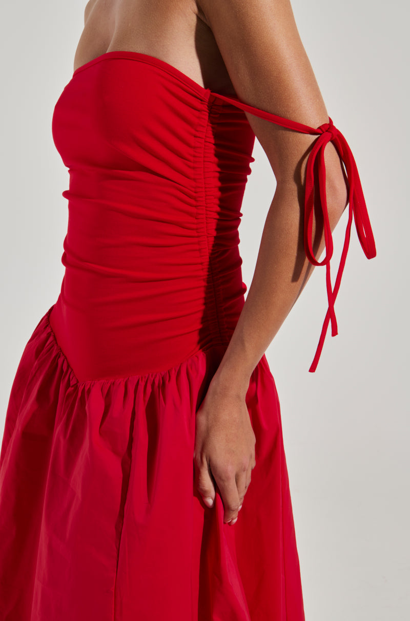 SITTING PRETTY POPLIN MIDI DRESS IN RED