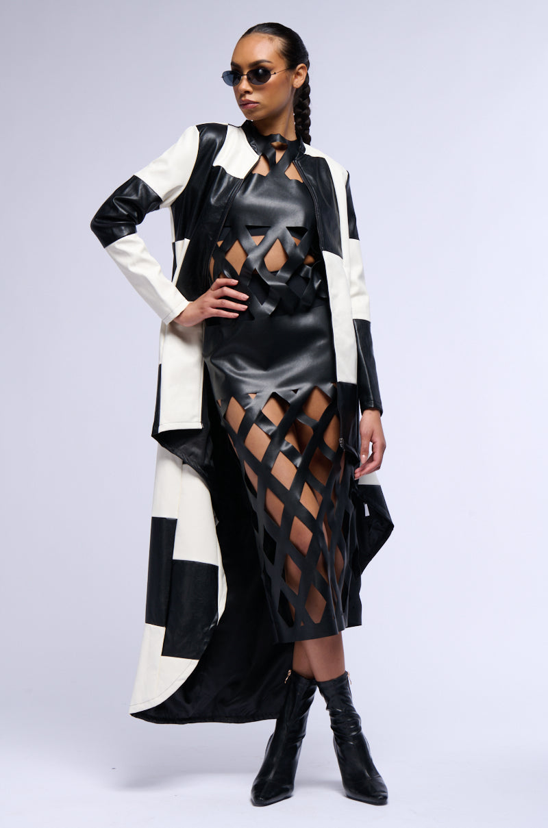 BACK AGAIN PATCHWORK FAUX LEATHER TRENCH