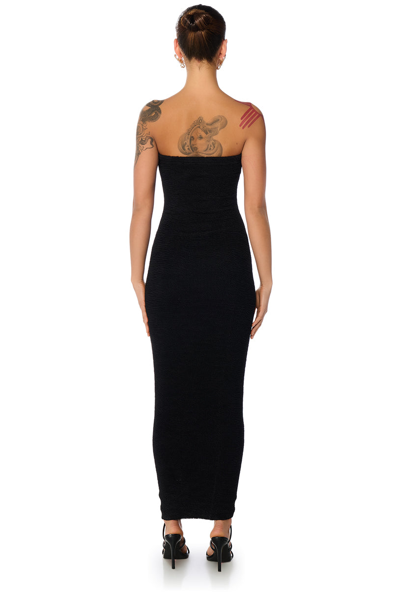 CINCH ME IN KNIT TUBE MAXI DRESS IN BLACK