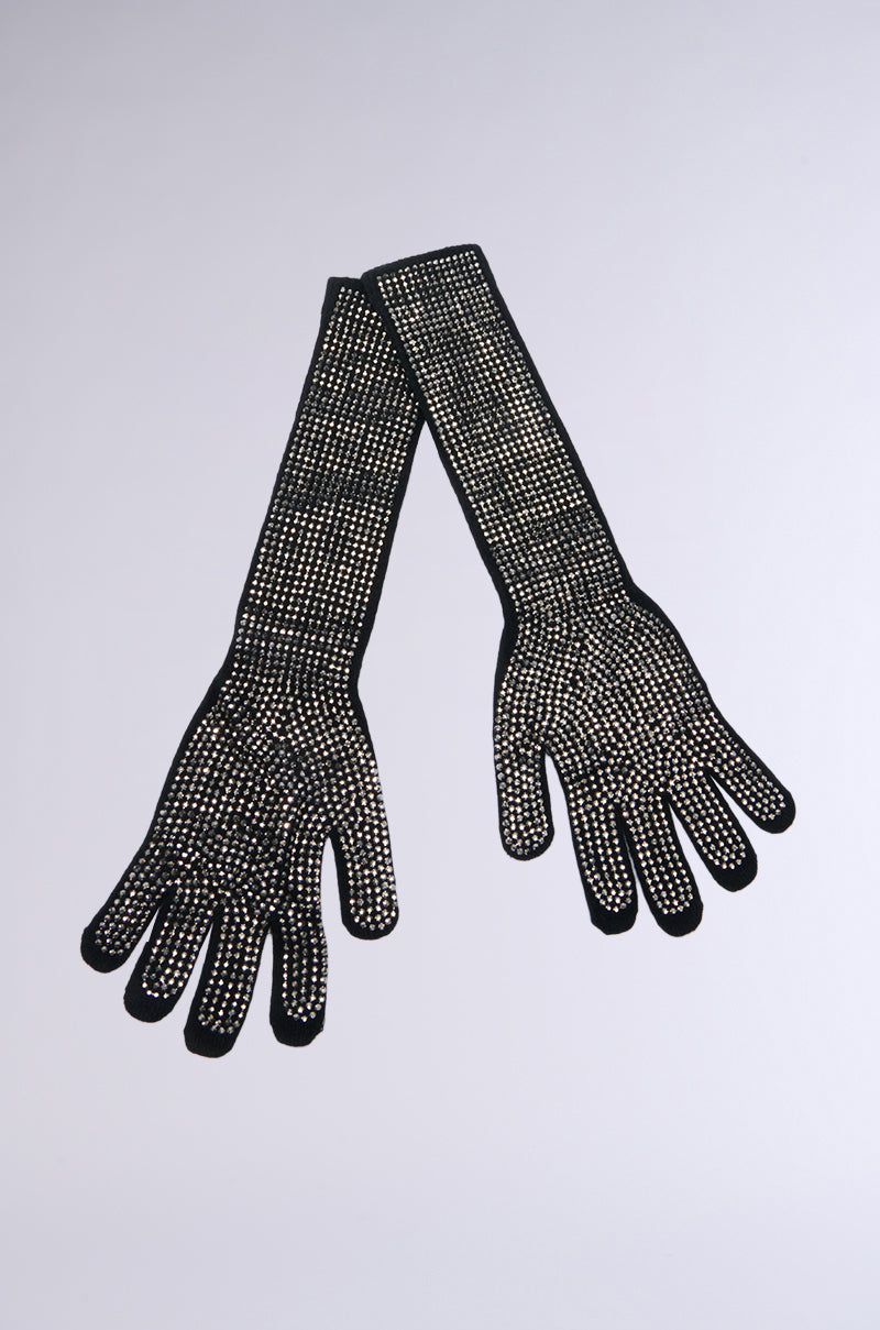 BLING BABE KNIT GLOVES IN BLACK