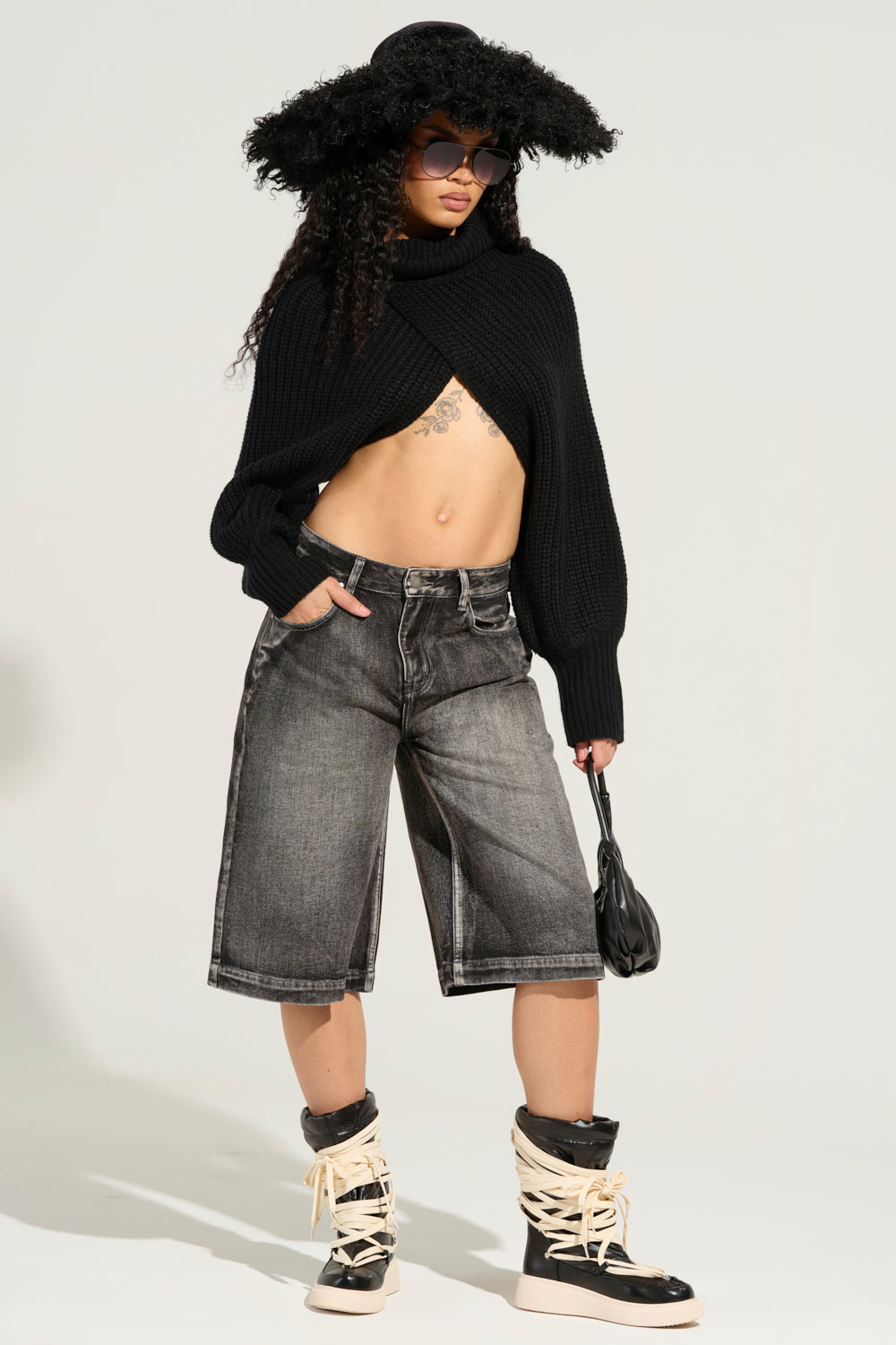 LITERAL PERFECTION BLACK DENIM BERMUDA SHORTS