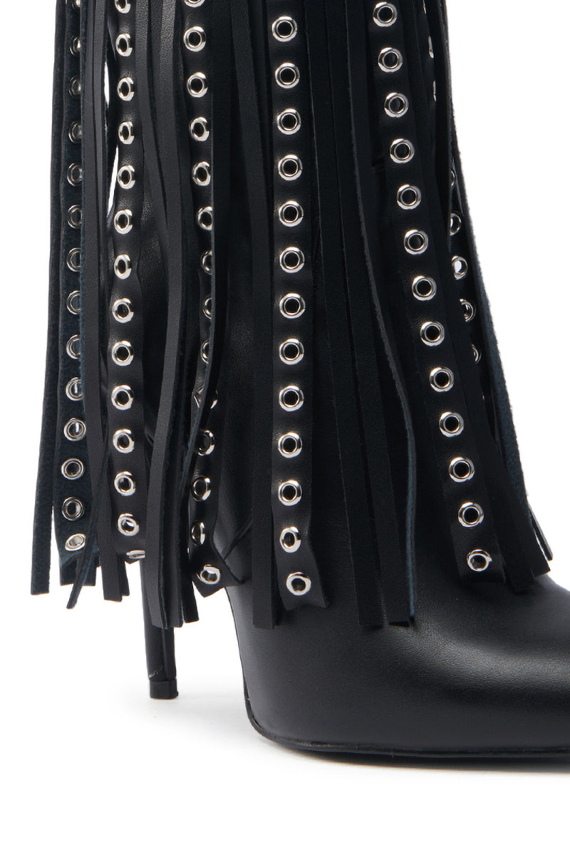 AZALEA WANG STERLING BLACK FRINGE STILETTO BOOTIE