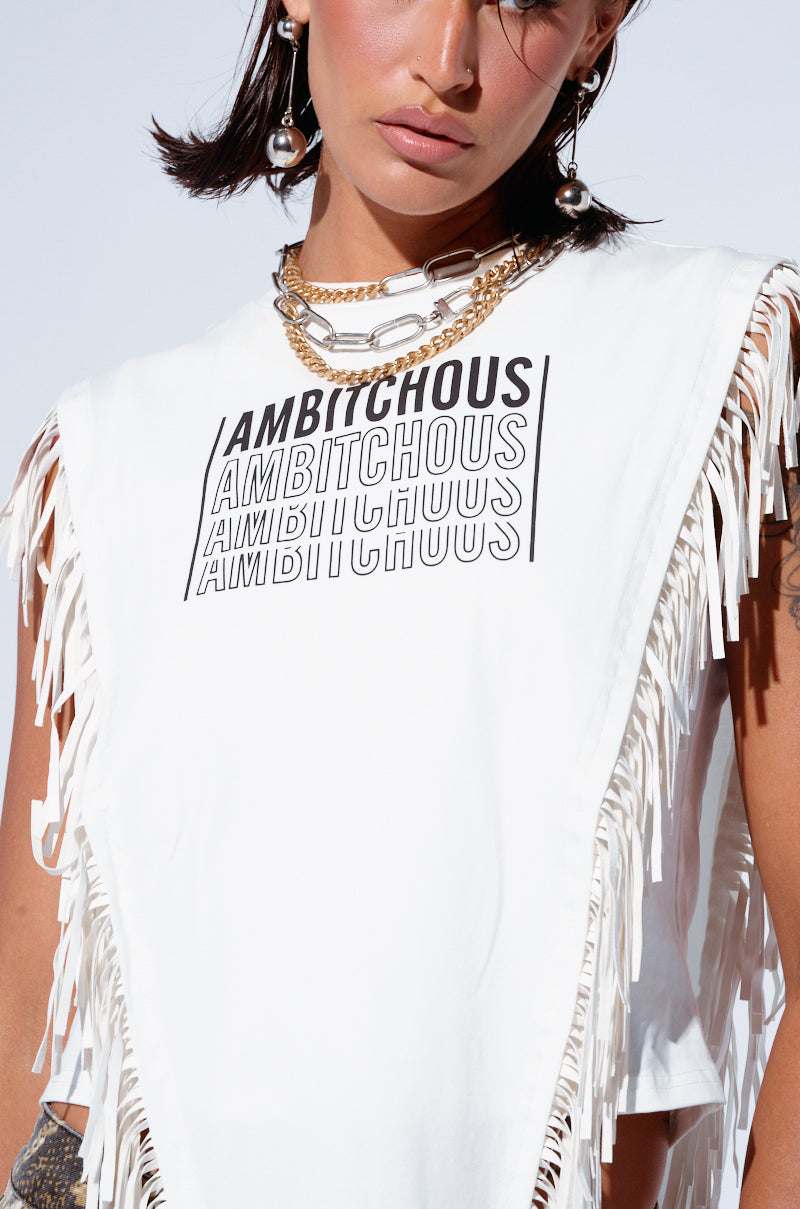 AMBITCHOUS FRINGE DETAIL T-SHIRT