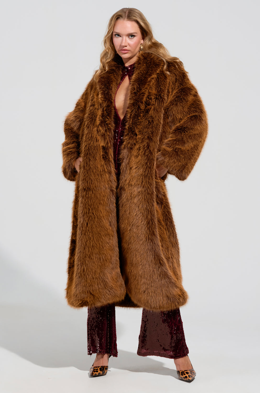 DAYANNE FAUX FUR TRENCH IN BROWN