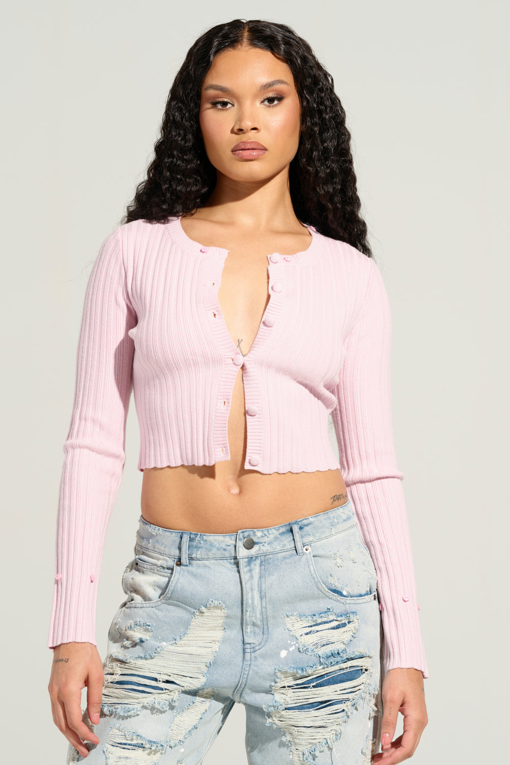 ANGEL EYES FUR TRIM CARDIGAN IN PINK