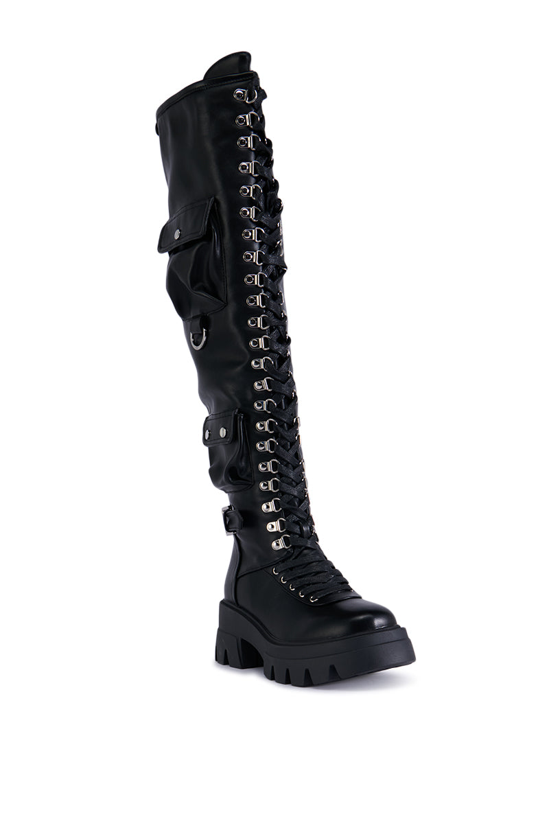 AZALEA WANG EDSEL BLACK OVER THE KNEE LACE UP BOOT