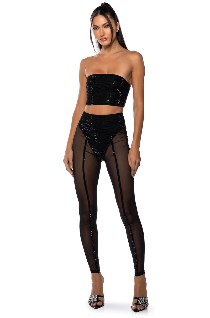 DYNAMITE EMBELLISHED HIGH WAIST MESH LEGGING