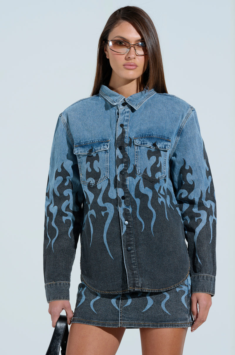 FIRE TO MY FLAME DENIM SHIRT