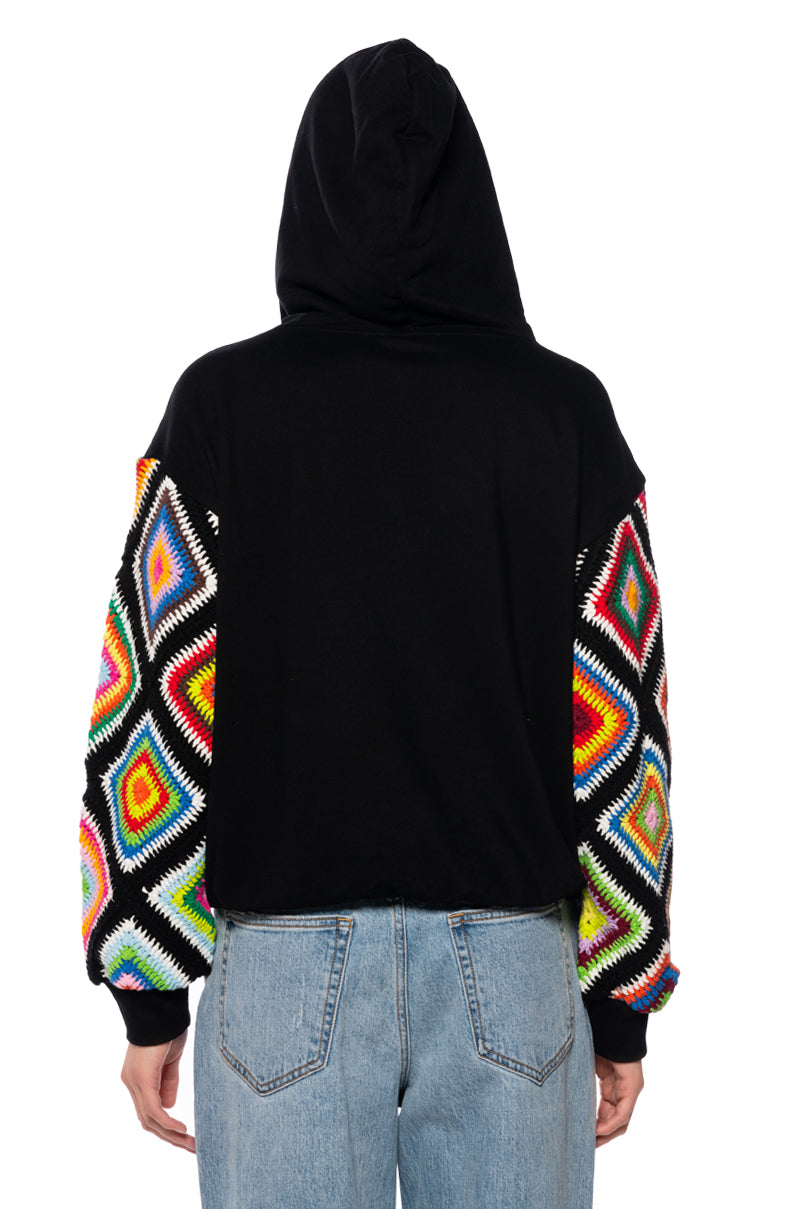 ROSIE CROCHET SLEEVE HOODIE
