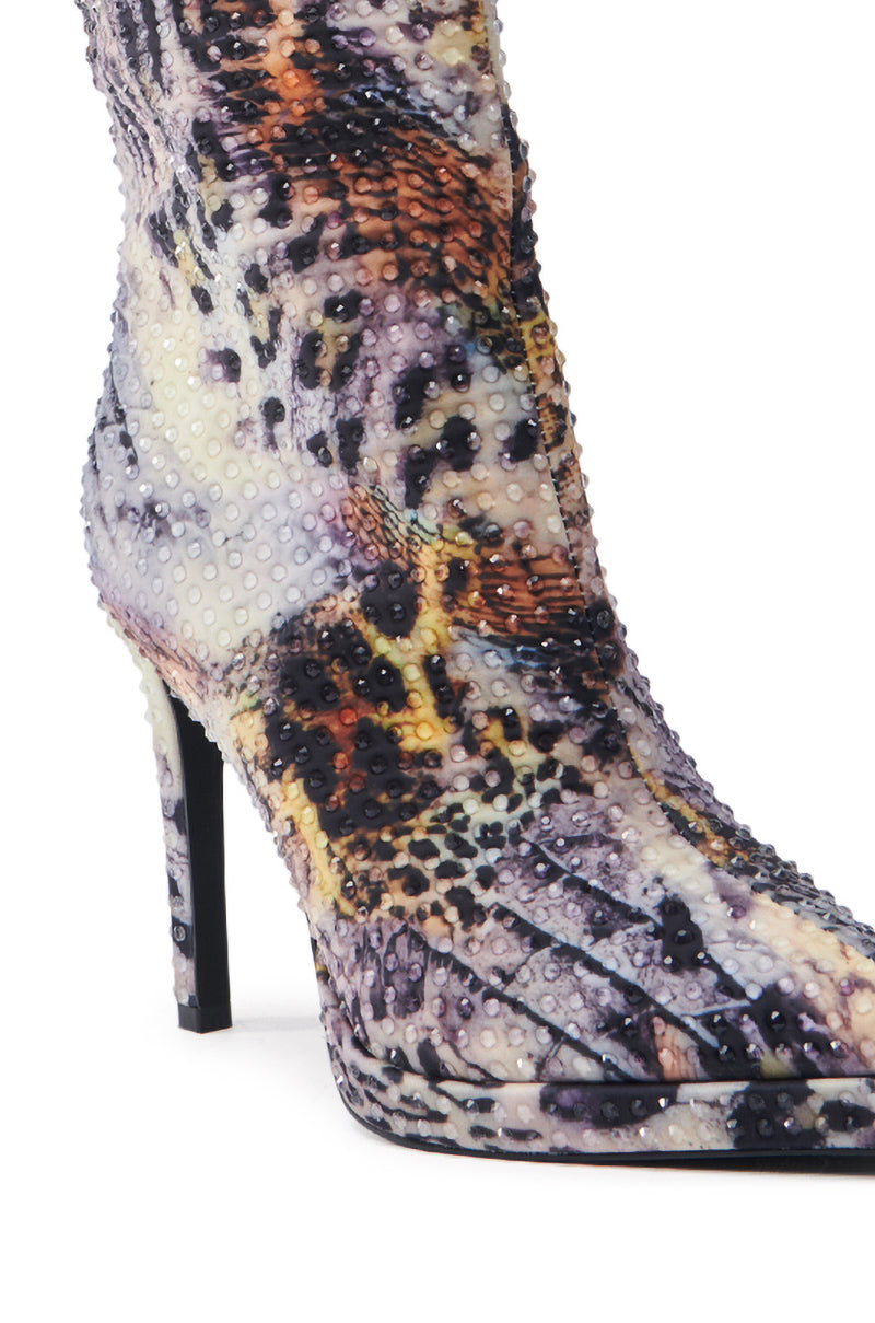 AZALEA WANG TAURA MULTI RHINESTONE EMBELLISHED ANIMAL PRINT BOOTIE