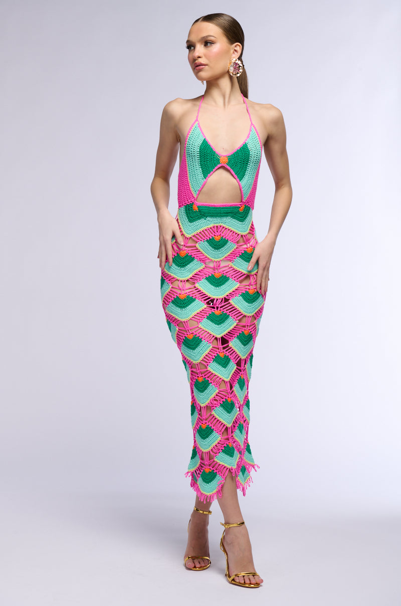 MOVE TO THE TROPICS CROCHET KNIT MAXI DRESS