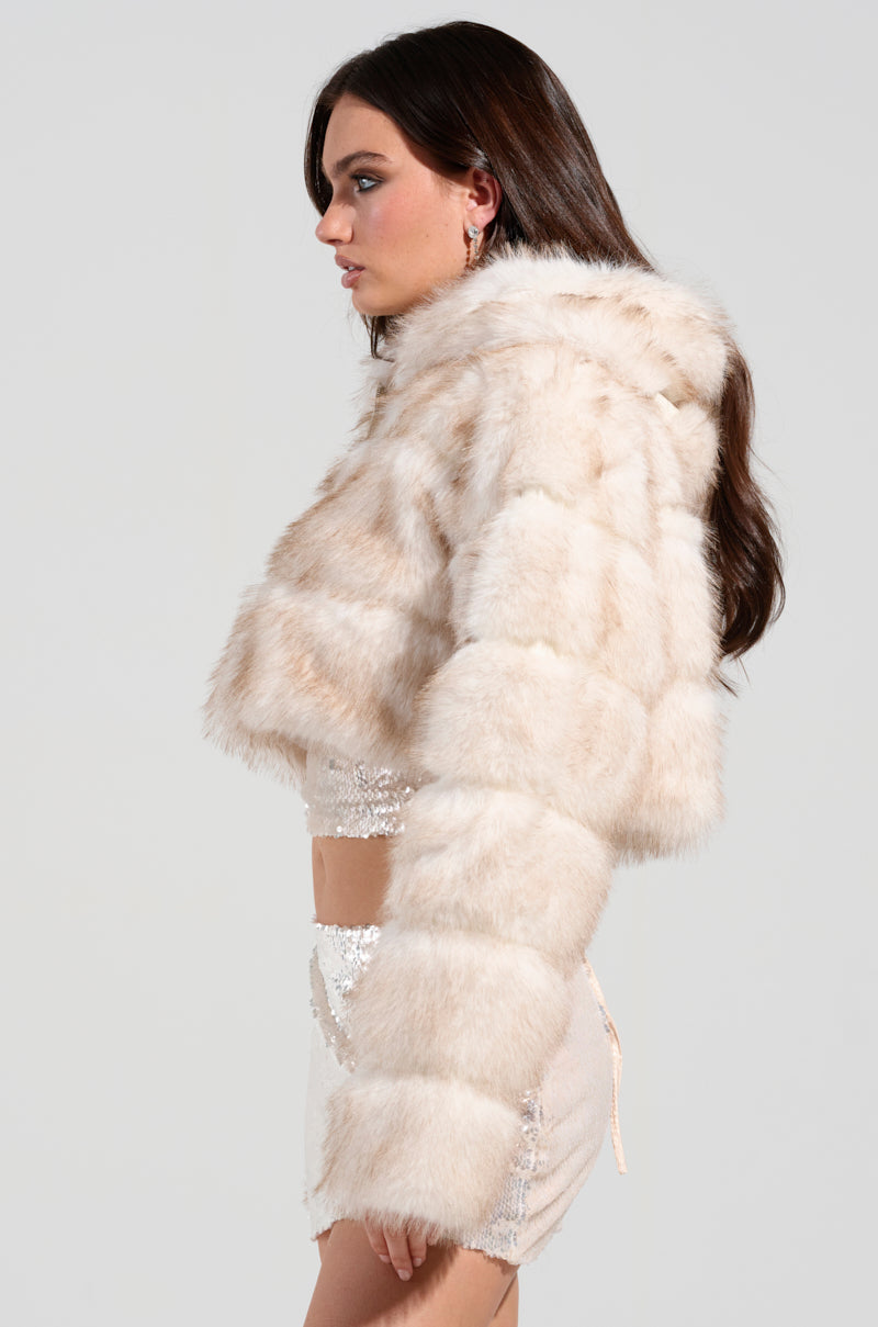 TOASTED MARSHMALLOW HOODED FAUX FUR JACKET