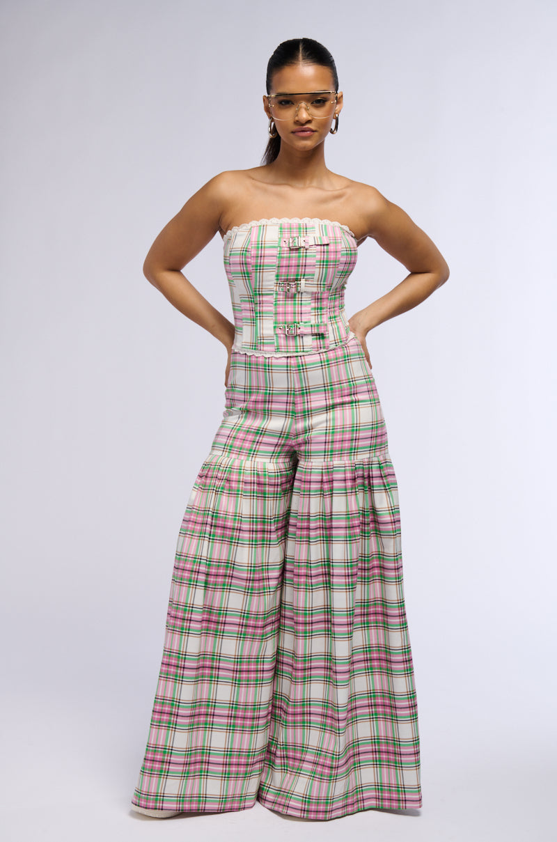 WHATEVER IT IS PLAID PLEATED PANT