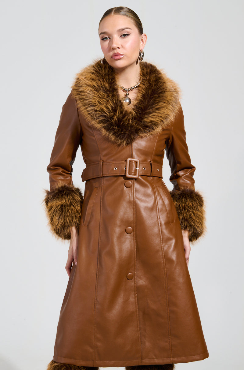 KAYA FUR LINED TRENCH IN TAN