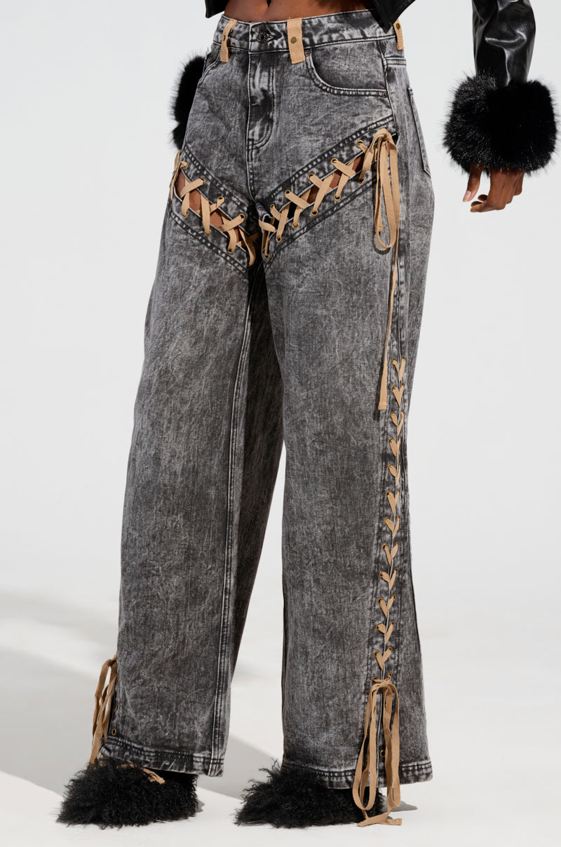 LACED WITH STYLE LACE UP DENIM JEANS